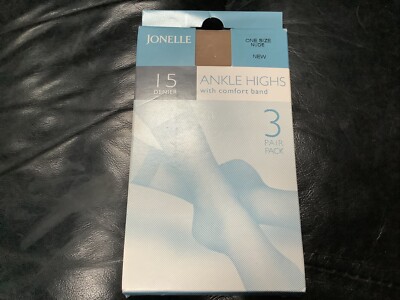    Vintage Jonelle ANKLE - Highs, 80er Jahre, 3prs, Neu im Paket, One Size, NUDE  