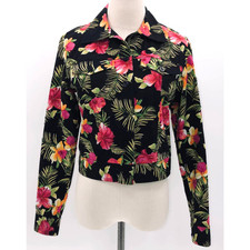 Kelly & Diane Black With Tropical Print Cropped Jacket- 2