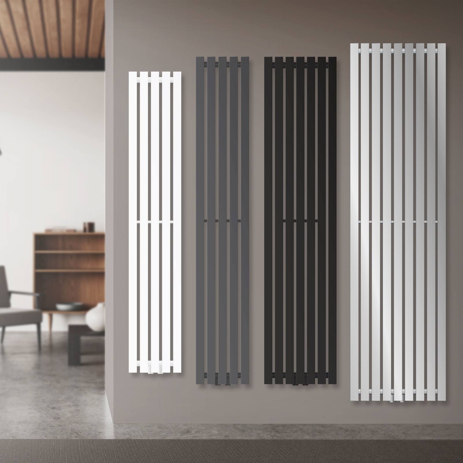 Radiador Stella para baño estufa panel vertical con juego de conexiones a elegir