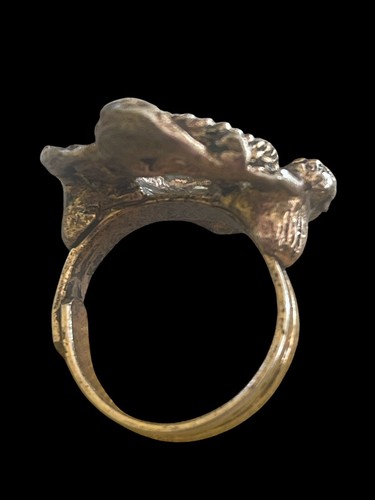Vintage Brass Ring Setting Missing Oval Stone Adjustable Band Rope Pattern - Picture 3 of 6