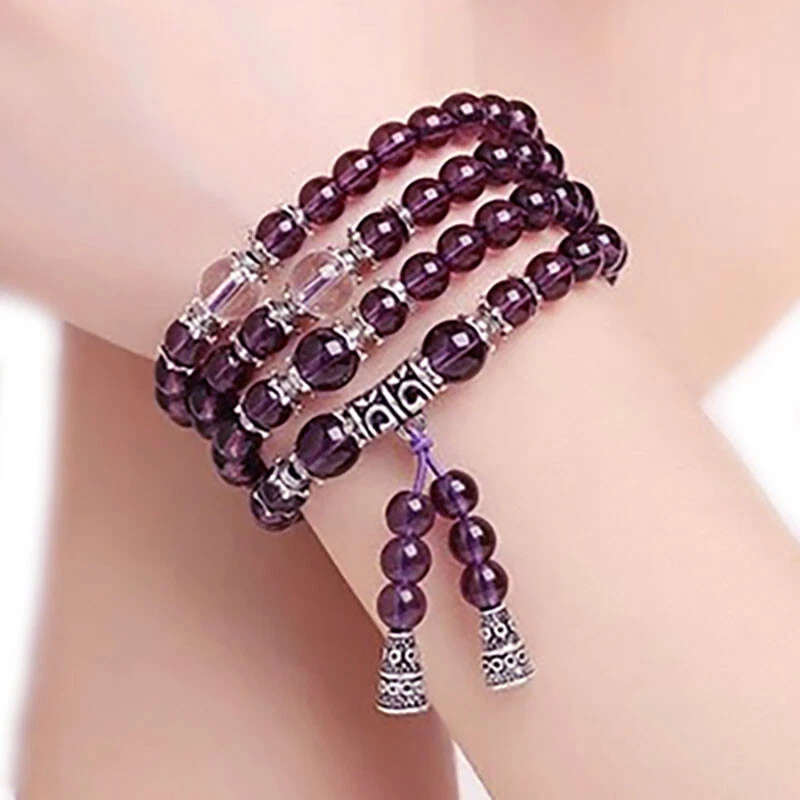 Collar pulsera envolvente de plata esterlina tibetana para mujer con cuentas de amatista 28" D341 Foto 2 de 4