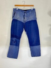 36 French Vintage blue workwear pants trousers distressed Patched mends repairs