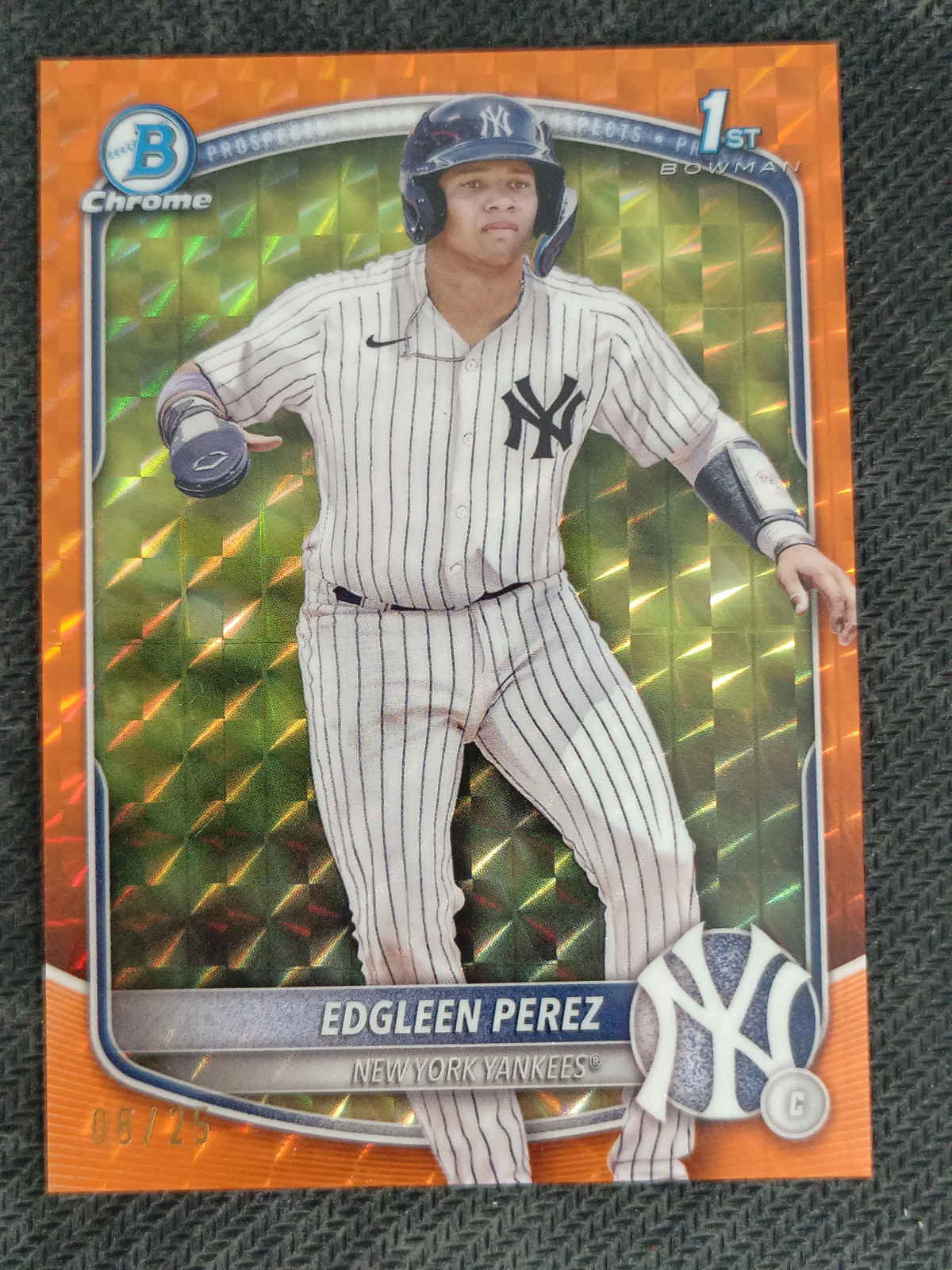 2025 1st Bowman Chrome Edgleen Perez #BCP-80 Orange Geometric Yankees 8/25 HD