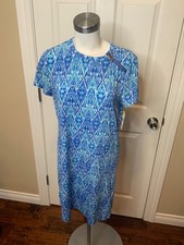 Michael Kors Blue & White Geometric Print Shift T-Shirt Dress, Size M