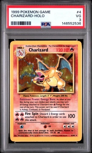 1999 POKEMON BASE SET UNLIMITED #4 CHARIZARD-HOLO PSA 3