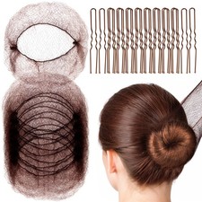 20PCS Mesh Hair Nets 40PCS U Shaped Hair Pins Set for Ballet Dance - Brown