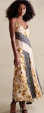 NWT Banana Republic Asymmetrical Hem Silky Patchwork Flouncy Maxi Dress Sz L Pet