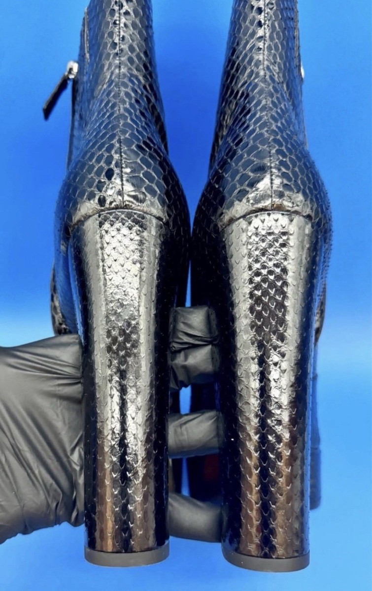 Roberto Cavalli Ladies Black Patent Leather Reptile Platform Boots, Size 10.5 View 5