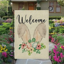 Welcome Easter Bunny Floral Egg Garden Flag 12x18 Double Sided