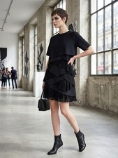 Banana Republic Heritage Layered Asymmetrical Black Dress XS Viscose Silk Pleats