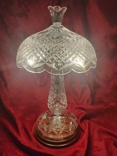 Vintage Waterford Achill Crystal Lamp 19” With Wood Base Tulip Finial