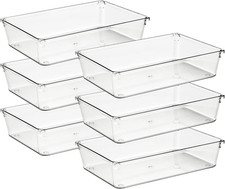 6 Pack Drawer Organizer - 6" X 9" Plastic Storage Bins, Acrylic Organizers with