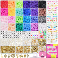Flat Clay Beads Bracelet Making Kit with Charms - 6000 Pcs for Ages 8-12