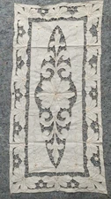 Vintage Beige Cotton Ornate Floral Small Table Runner Or Other Furniture Accent 
