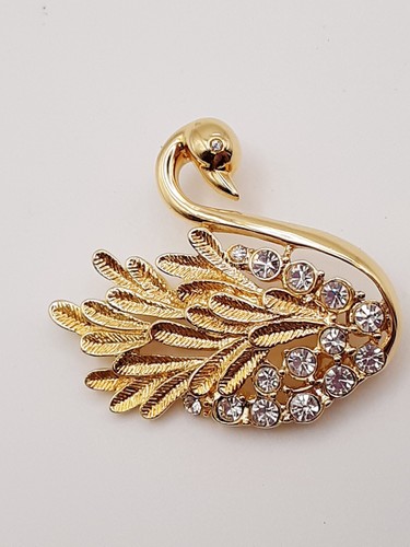 Vintage goldfarbene Schwan Brosche & Avon Anstecknadel mit Strass goldfarben - Bild 15 von 18
