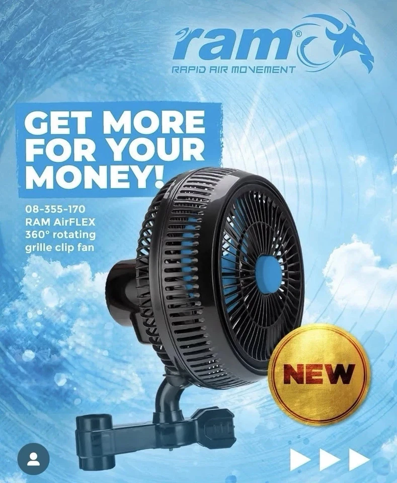 RAM Airflex Clip on Fan 8 Inch 90° oscillating base, 360° rotating grill - Image 4 of 4