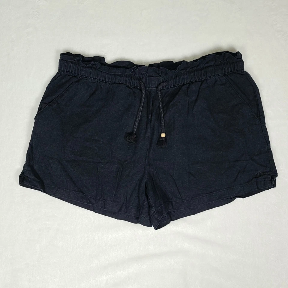 Hang Ten Linen Blend Drawstring Shorts Womens Size Large Black Stretch Vacation - Image 3 of 4