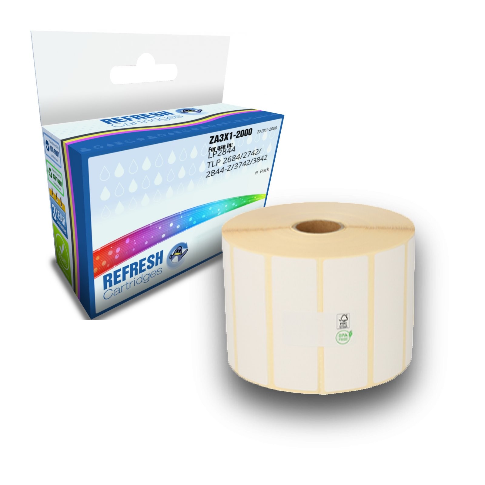 Refresh Cartridges 76.2x25.4mm White Address Label Roll For Zebra [ZA3X1-2000]
