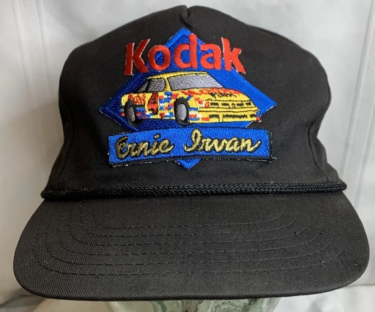 Ernie Irvan Kodak Nascar Vintage SnapBack Black Patch Rope Trucker Hat Cap