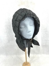 antique bonnet hat winter quilted black handmade Civil War Era original