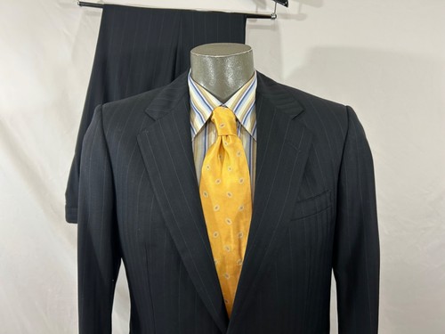 Traje Chester Barrie Savile Row Para Hombres Rayas Negras 100% Lana Plisado Frontal Talla 38R - Imagen 21 de 21