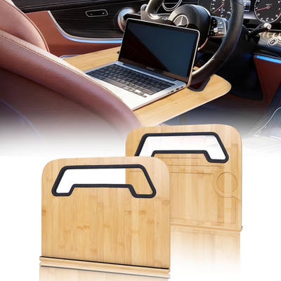 Bamboo Steering Wheel Tray,Double Sided Car Steering Wheel Tray with Silicone Pr