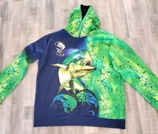 Mens 2XL Fishing Shirt Protection UPF 50 Dye Sublimation Dorado Wicking Hoodie
