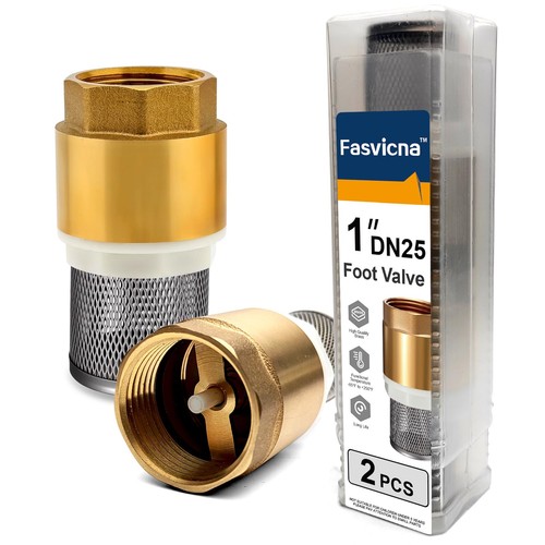 2 Pack 1" DN25 Brass Foot Valve with Strainer, One Way Check Valve, Backflow