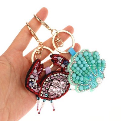 Rhinestone Beaded Pendant Pretty Hand Sewn Bag Charms Crab Shells Turtle Hang_YQ