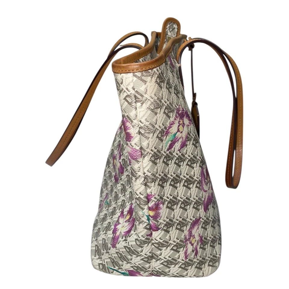 Bolso de Mano RLL Lauren Ralph Lauren Lona Recubierta Monograma Floral Beige Marrón Gris Foto 4 de 4