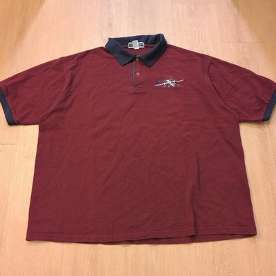 VTG B25 Plane Jet Pilot Men's XXL Polo Shirt Maroon Blue Ringer Colorblock