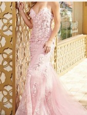 Rachel Allan Pink Flower Maxi Prom Dress, Only Worn Once, Size 6