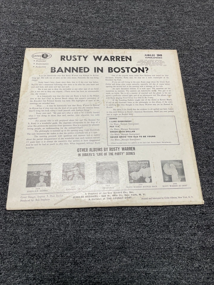 Rusty Warren – Banned In Boston?(33/12"/1963) JGM-2049 Jubilee Vinyl LP "Live " Foto 2 de 4