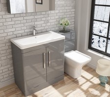 800mm Bathroom Vanity Unit with Basin Floor Standing Pre-Built Light Grey