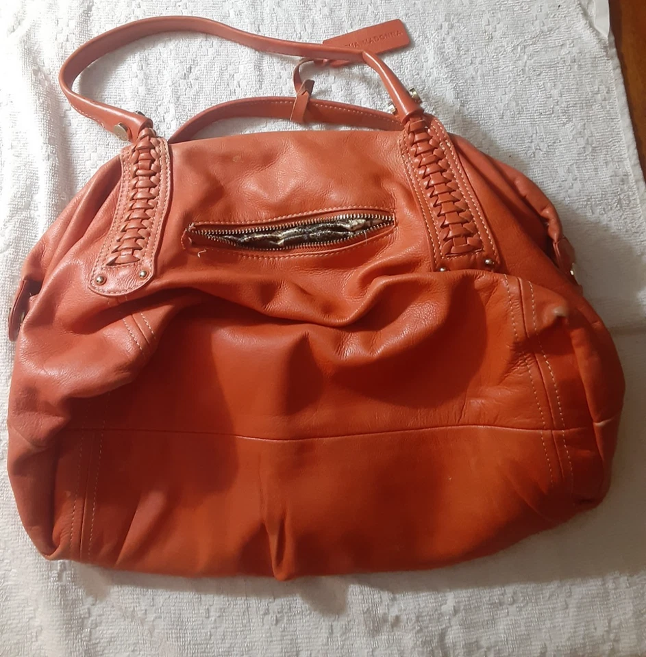 Cartera de cuero naranja Aqua Madonna bolso de mano forro con estampado de serpiente 15x10" Foto 4 de 4