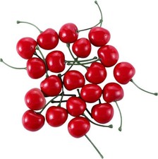 20 Pcs Red Artificial Cherries,Fake Cherries,Fake Fruit Decor Simulation Cher...