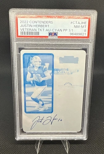 2022 Panini Contenders Printing Plate Cyan Justin Herbert Auto 1 Of 1 PSA 8