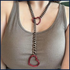 Adjustable Stainless Steel Cuban Link Necklace With Heart-shaped O-ring