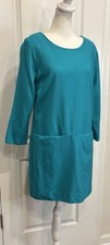 J. CREW Teal Blue Wool Dress Size 4 Lined 3/4 Sleeve Pockets Minimalist Shift