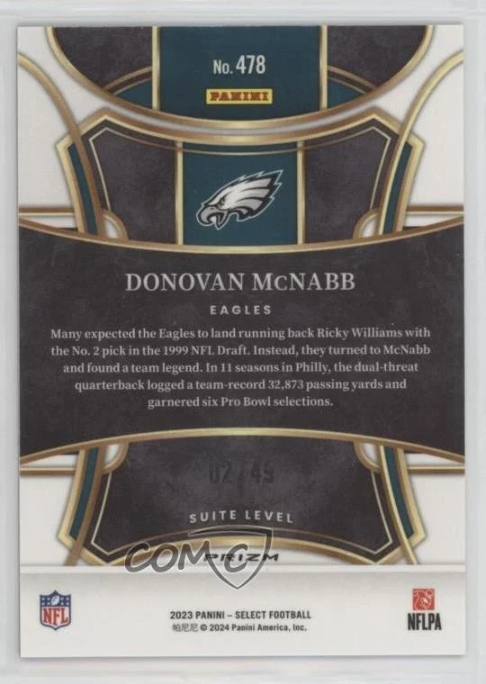 2023 Panini Select Suite Level Red Prizm /49 Donovan McNabb #478 - Image 2 of 2