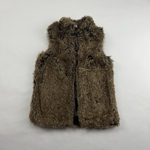 Lands End Kids Faux Fur Sleeveless Open Vest Brown Acrylic Girls Sz Small 7/8 - Picture 2 of 11