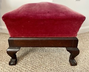 Antique American Empire Classical Mahogany Footstool Foot Stool Velvet