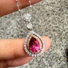 925 Sterling Silver Necklace 8x6mm Natural Pink Topaz Gemstone Zircon Teardrop — photo 1