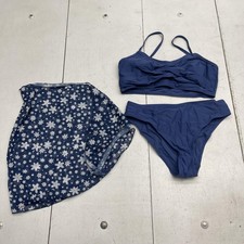SHEIN Swim Bikini Set Youth 15-16 Blue 3 Piece Floral Mesh Skirt Coverup