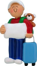 Child with Suitcase Male Personalized Christmas Tree Ornament