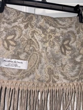 Preston and York Large Scarf 11 Wide 64”Long Brown Paisley with Fringe NEW