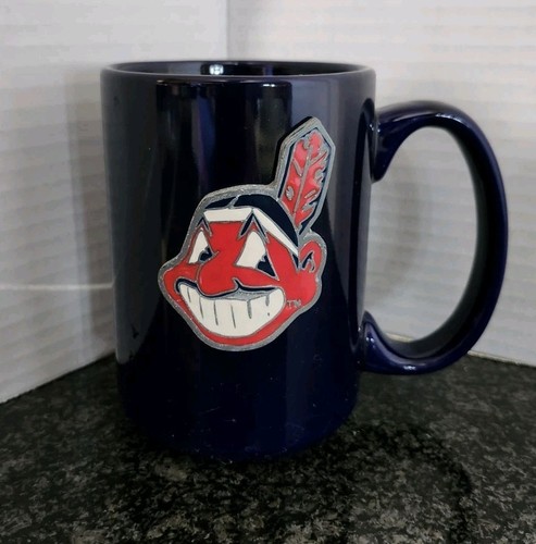 MLB "CLEVELAND INDIANS" CHIEF WAHOO - RAISED LOGO - DARK BLUE COFFEE TEA MUG