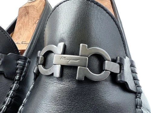 $850 Salvatore Ferragamo GLOVE Shoes Silver Gancini Bit Drivers Loafers 9.5 EE