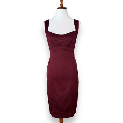 David Meister Womens Sheath Dress Red Stretch Lined Square Neck Zip Bodycon 10