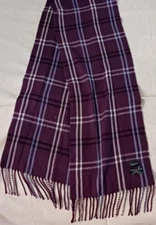 Cejon Scarf Purple Plaid with Fringed Ends Made in Italy 64" x 11"